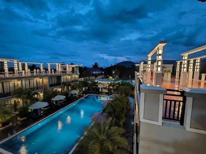 Balcony view over pool